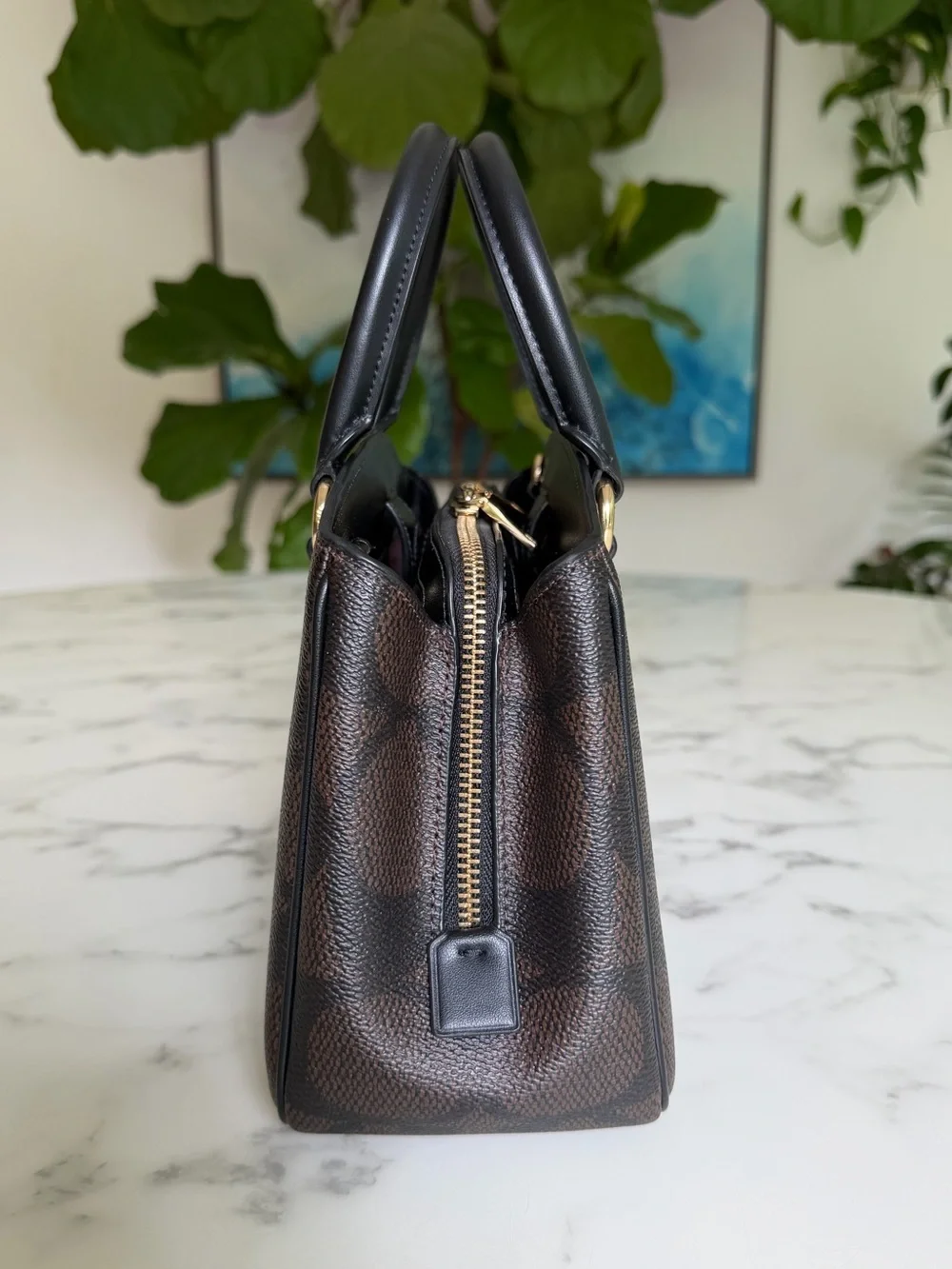 COACH Savannah Small Carryall Bag In Signature Canvas CAL53 Gold Walnut Black